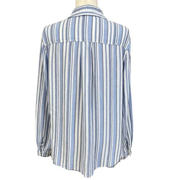 Bella Dahl Linen Blend Fringe Shirt Button Up Women’s Sz M Blue White Stripes - Picture 3 of 9